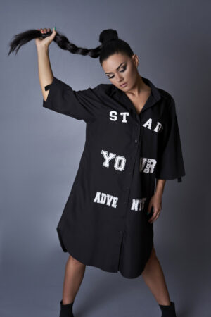 Дълга риза рокля veteida black-417