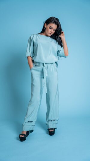 Стилен дамски комплект от две части в син цвят-579