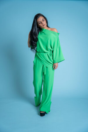 Стилен дамски комплект от две части в зелен цвят-578