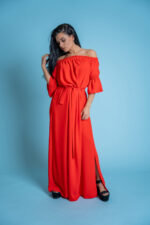 Дамска рокля в цвят корал-571