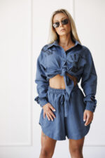 Дамска риза от лен the queen blue-д30