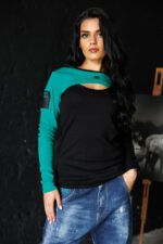 Дамска блуза с ефектно изрязване veteida black white-602