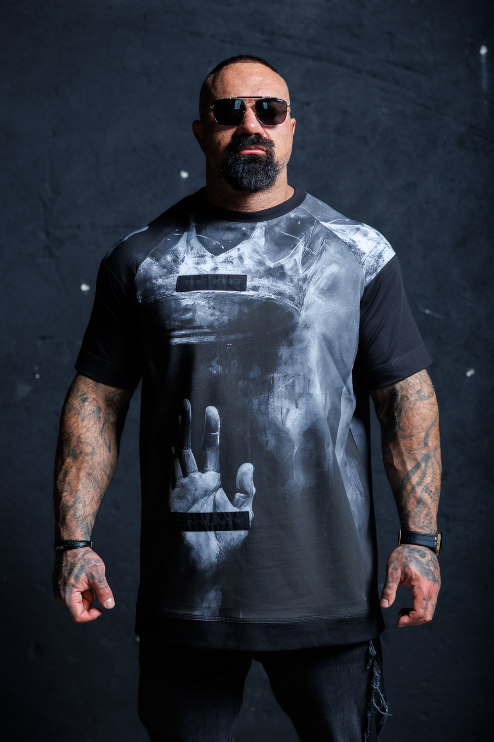 Мъжка дизайнерска тениска с принт the king-м81-графит