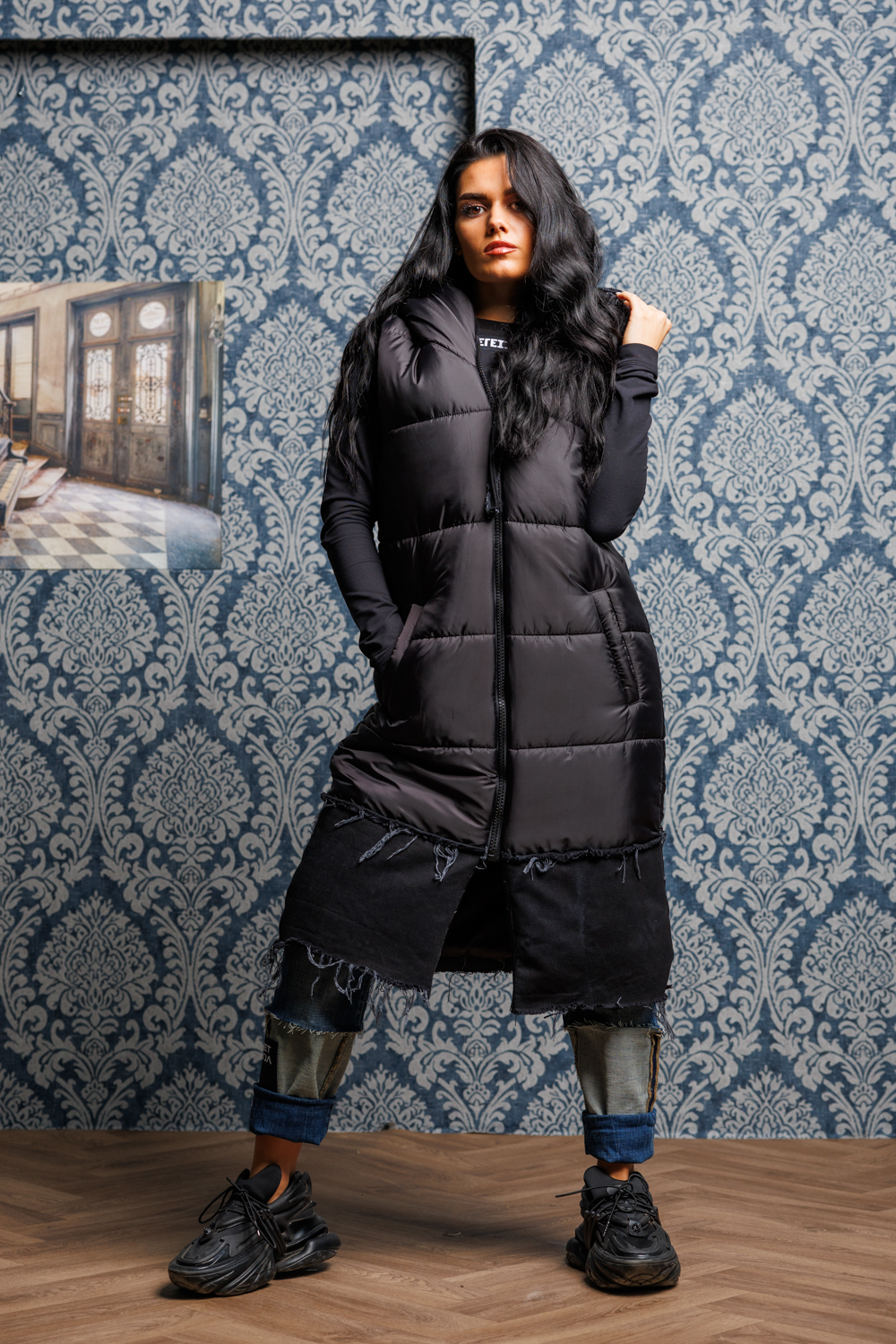 Дамски дълъг елек veteida black-606