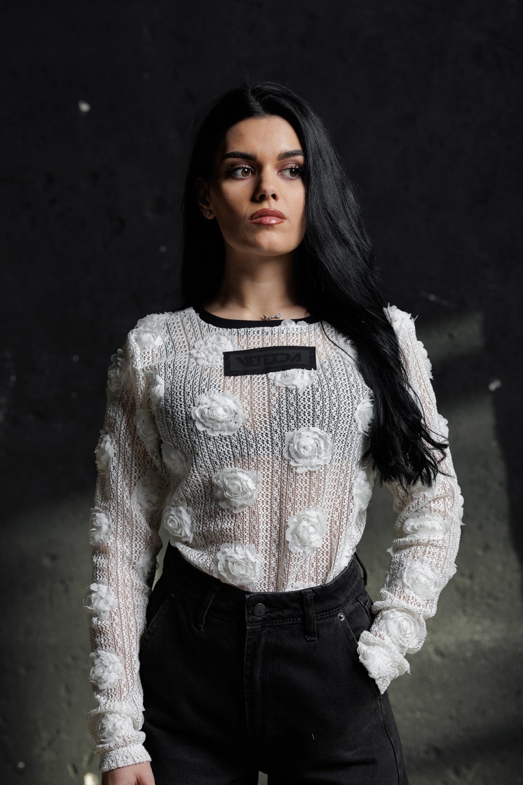 Дамска дантелена блуза rose white-609