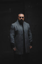 Мъжко дизайнерско зимно палто в сив цвят-м96