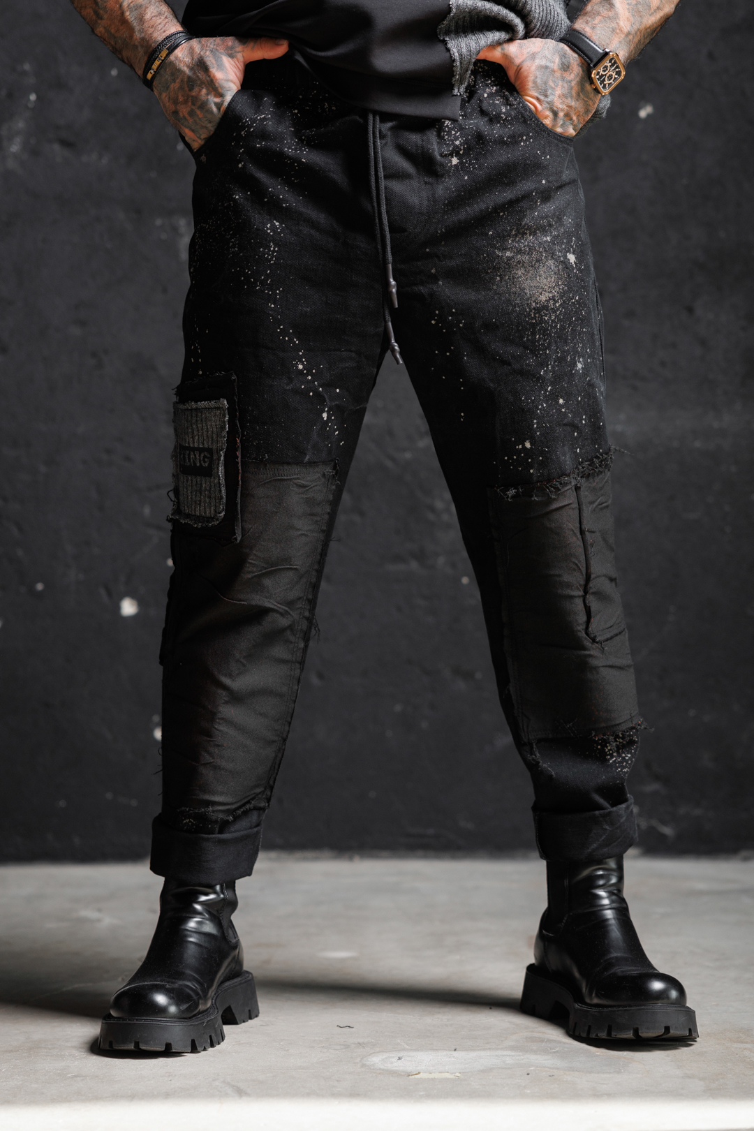 Дизайнерски дънки с пръскан ефект от плътен деним the king-м101