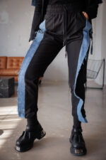 Дамски панталон в черен цвят с деним-619