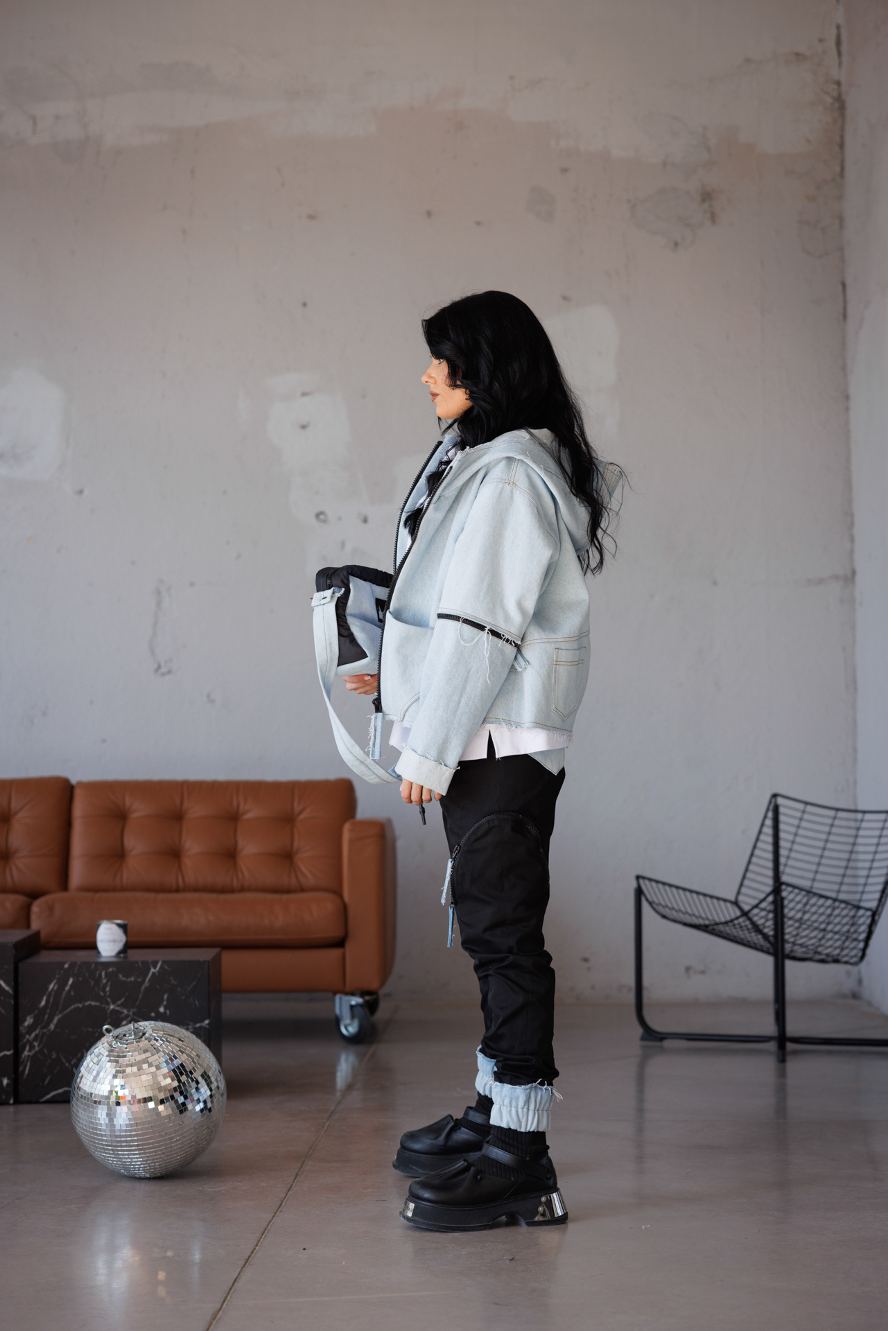 Дънково дамско яке с мобилни ръкави-623 - Image 2