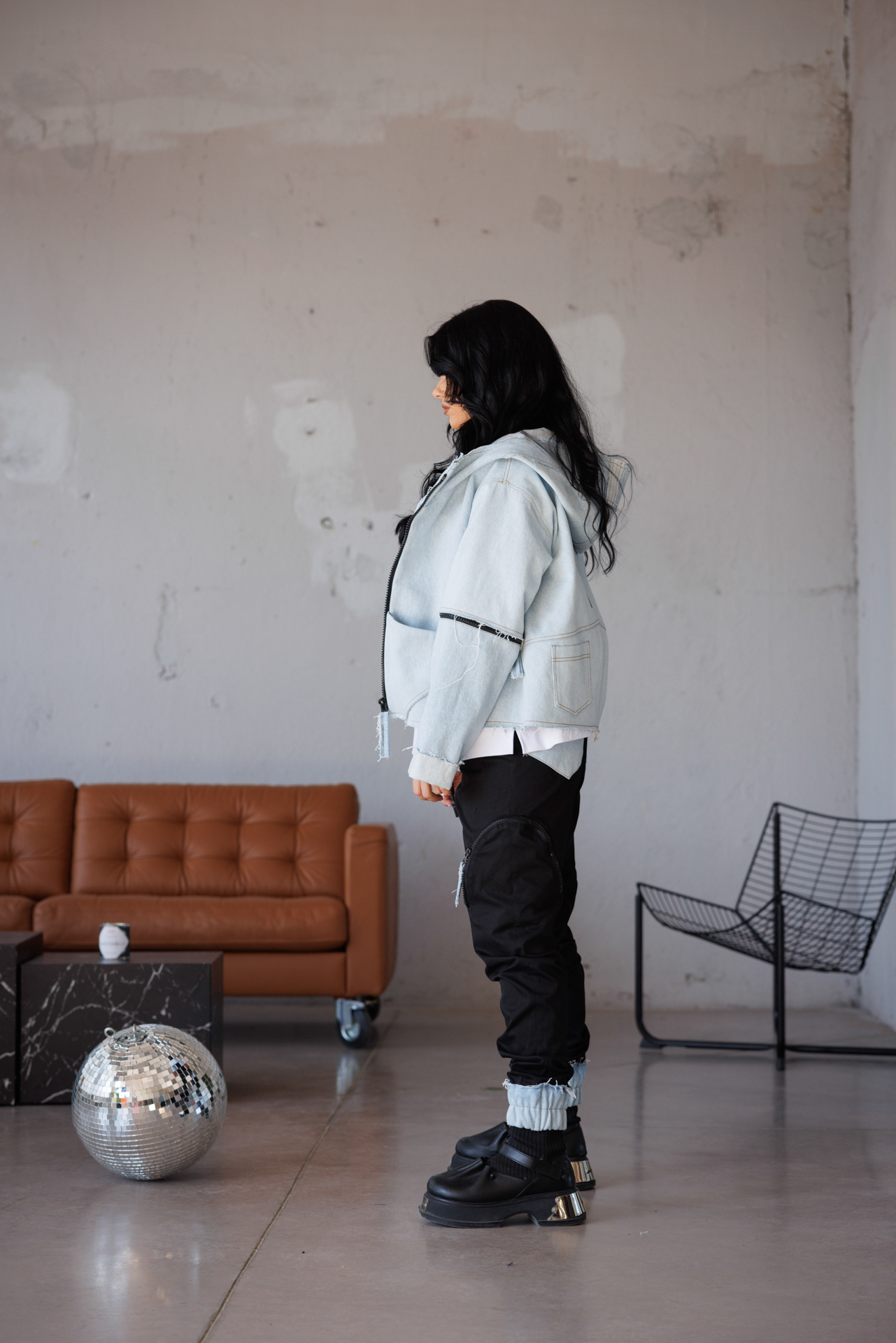 Дънково дамско яке с мобилни ръкави-623 - Image 4