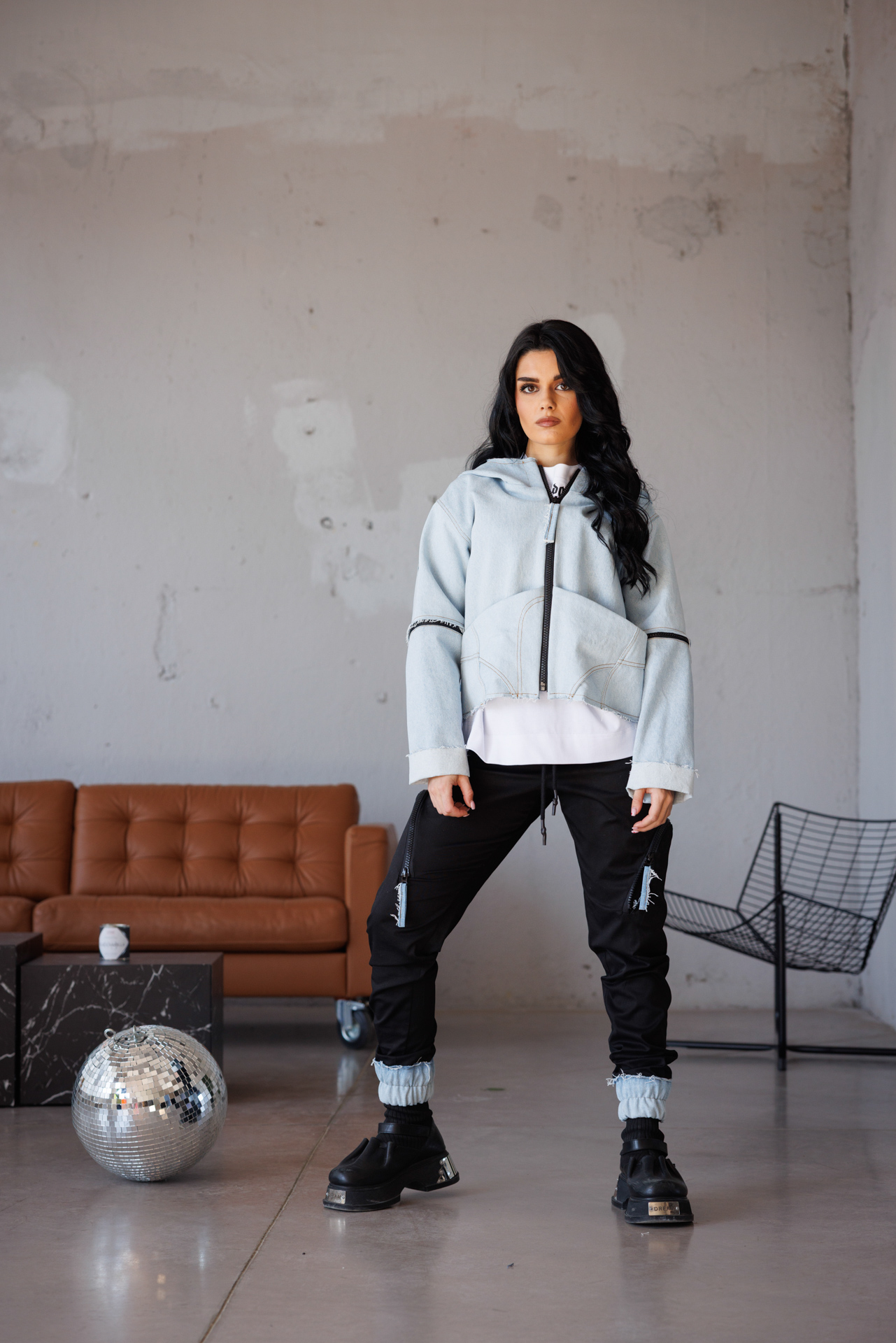 Дънково дамско яке с мобилни ръкави-623 - Image 6