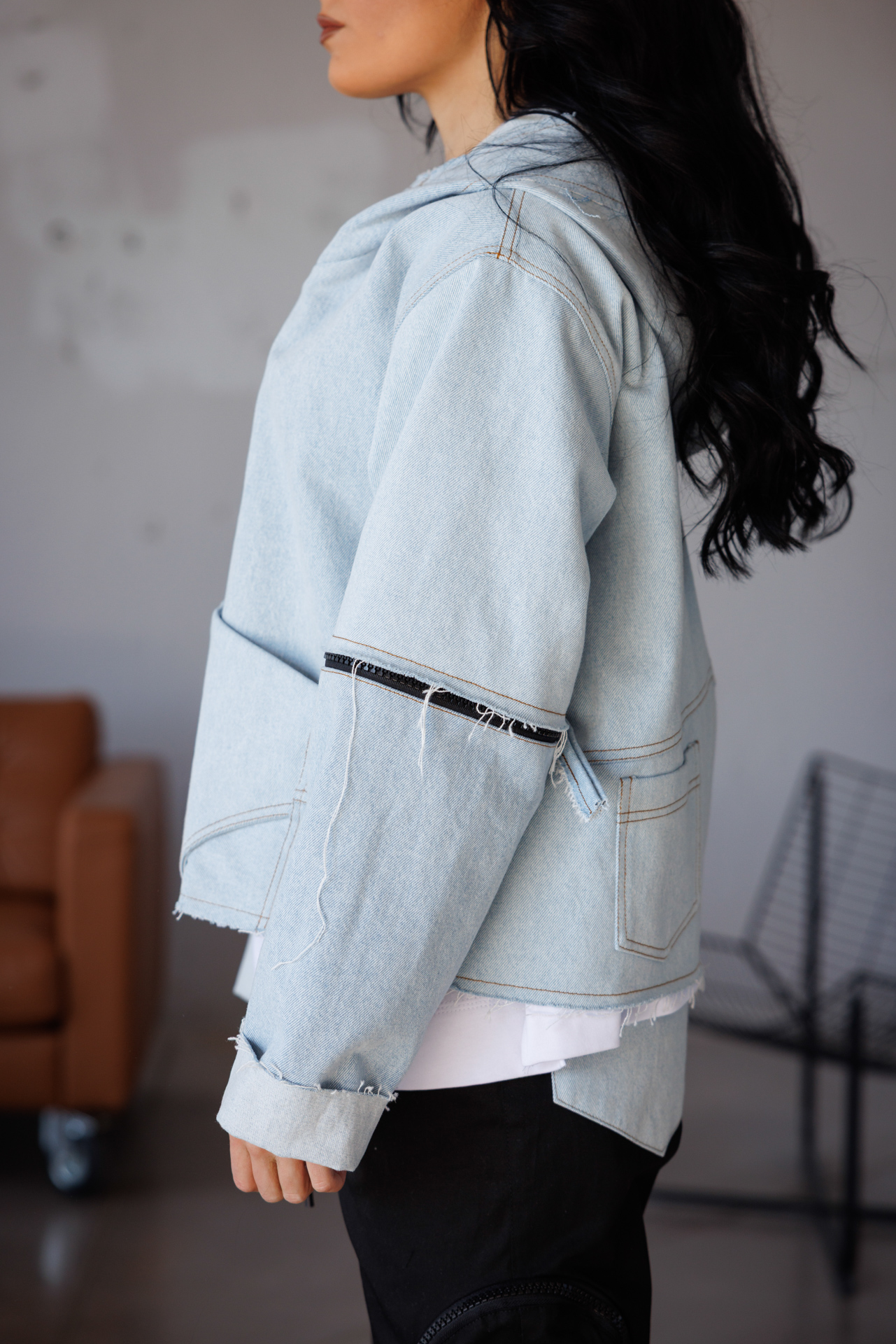 Дънково дамско яке с мобилни ръкави-623 - Image 8