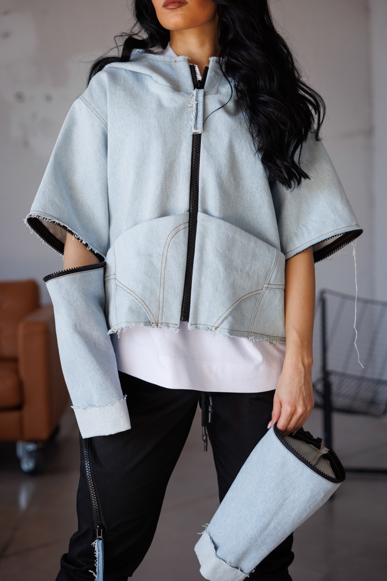 Дънково дамско яке с мобилни ръкави-623