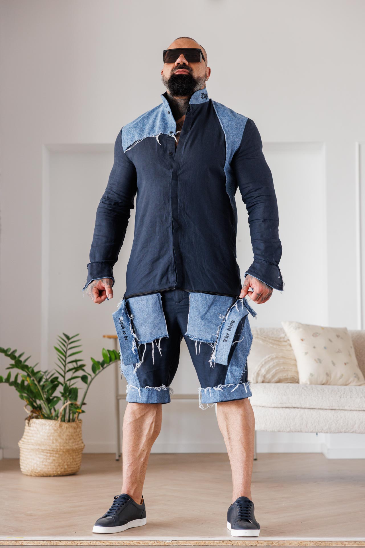 Мъжка ленена риза с деним акценти the king-м115