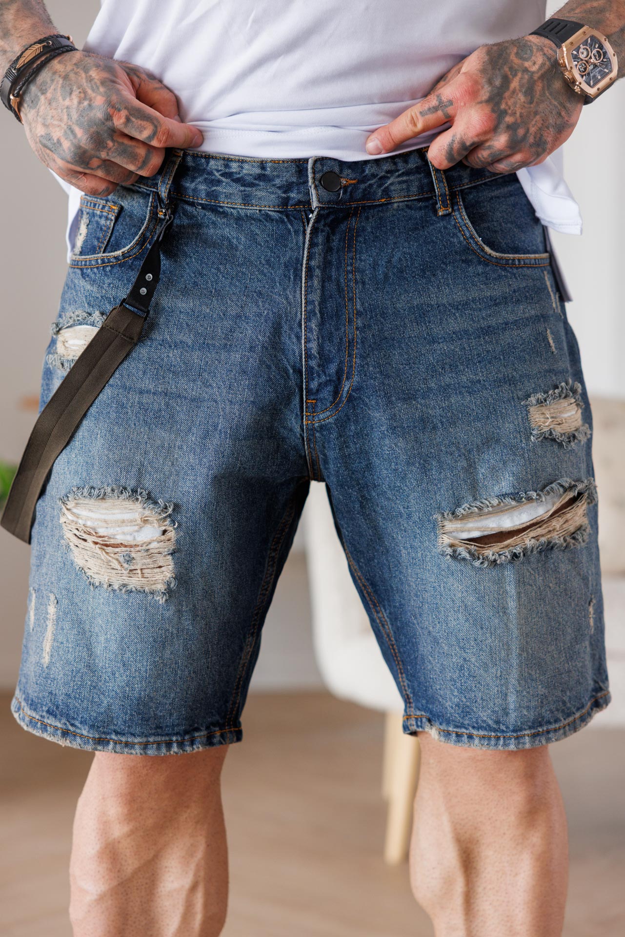 Мъжки дънкови дизайнерски къси панталони the king-dnm25