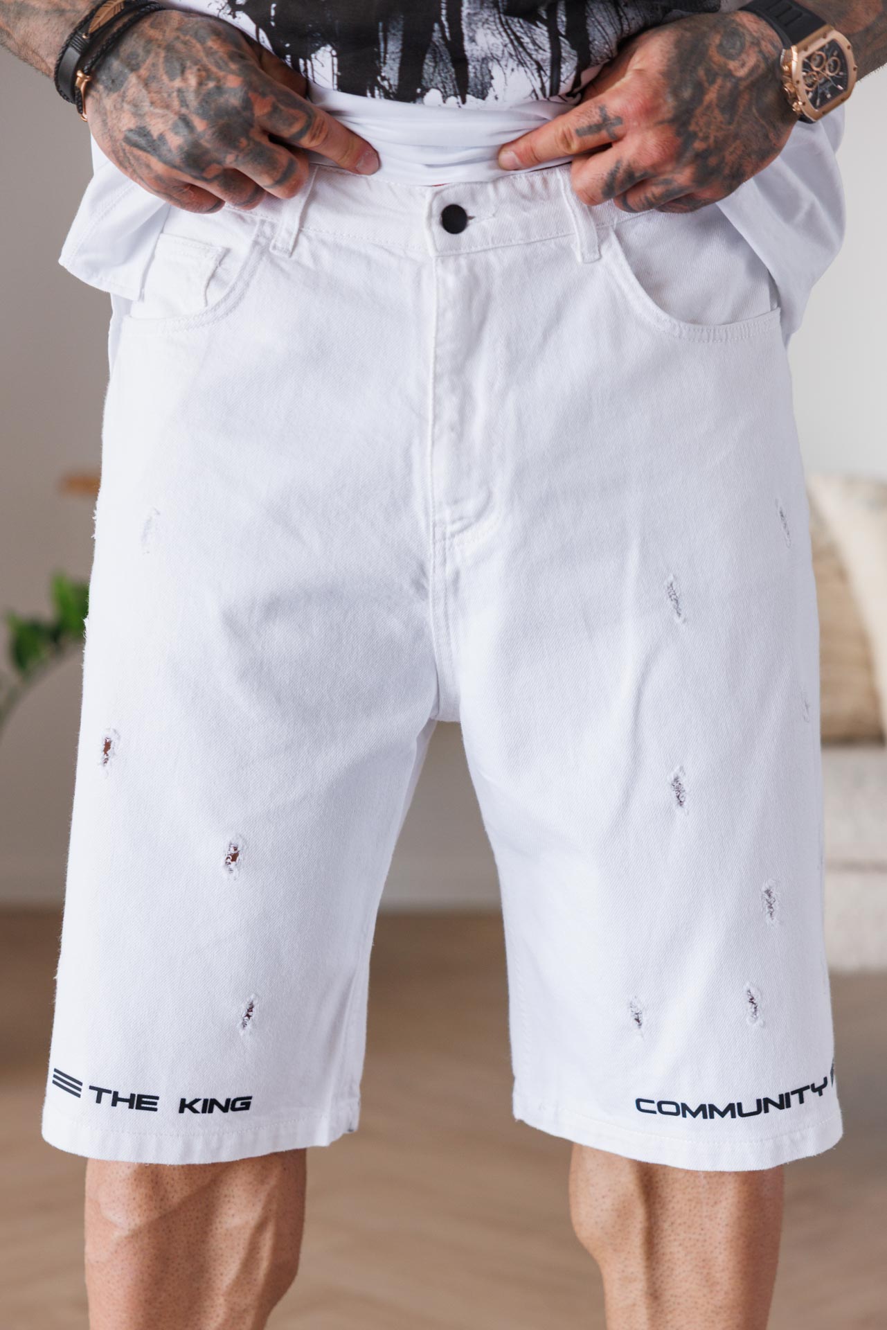 Мъжки къси дънкови панталони the king-white77