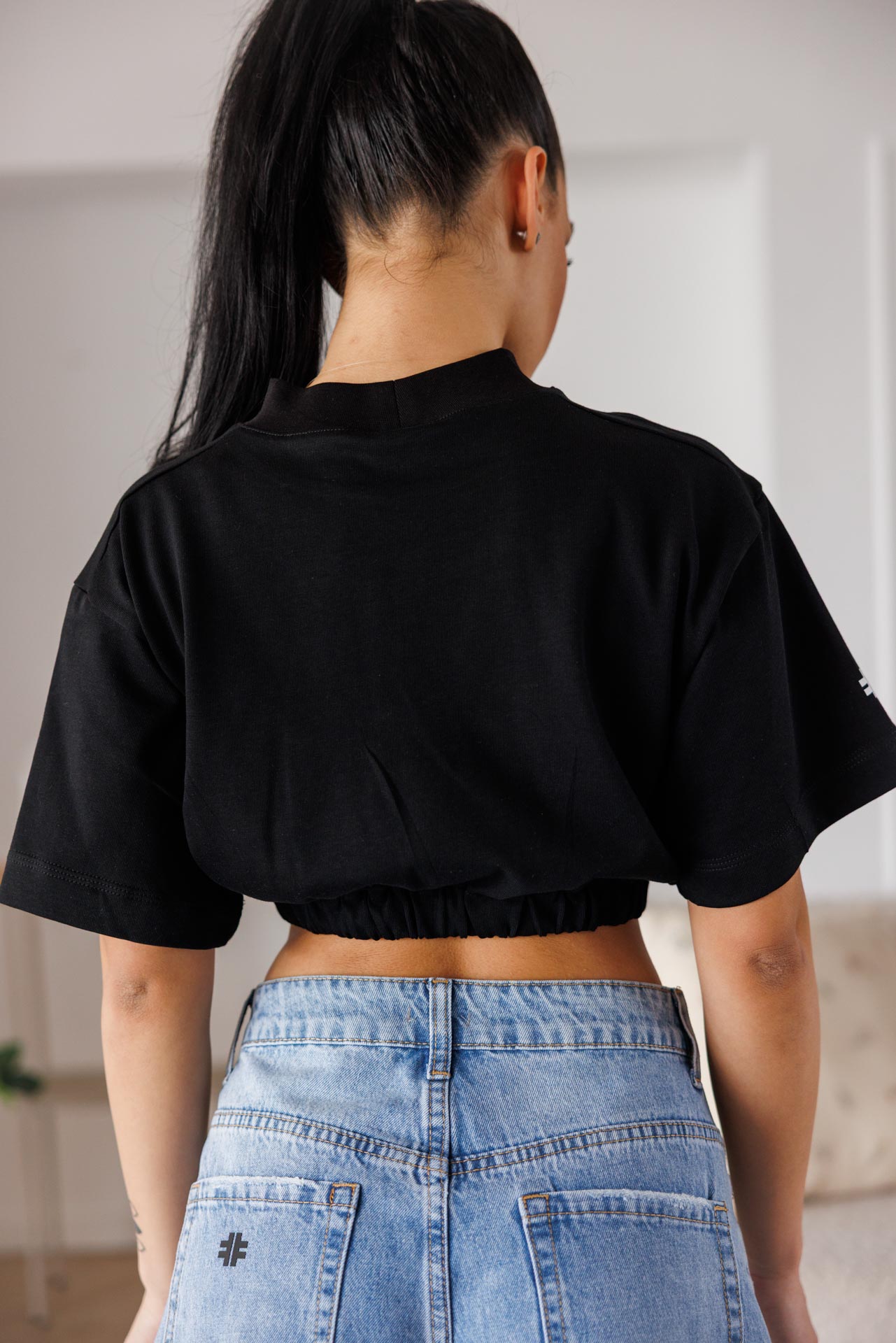 Дамска къса тениска в черно proud to be veteida–643 - Image 6