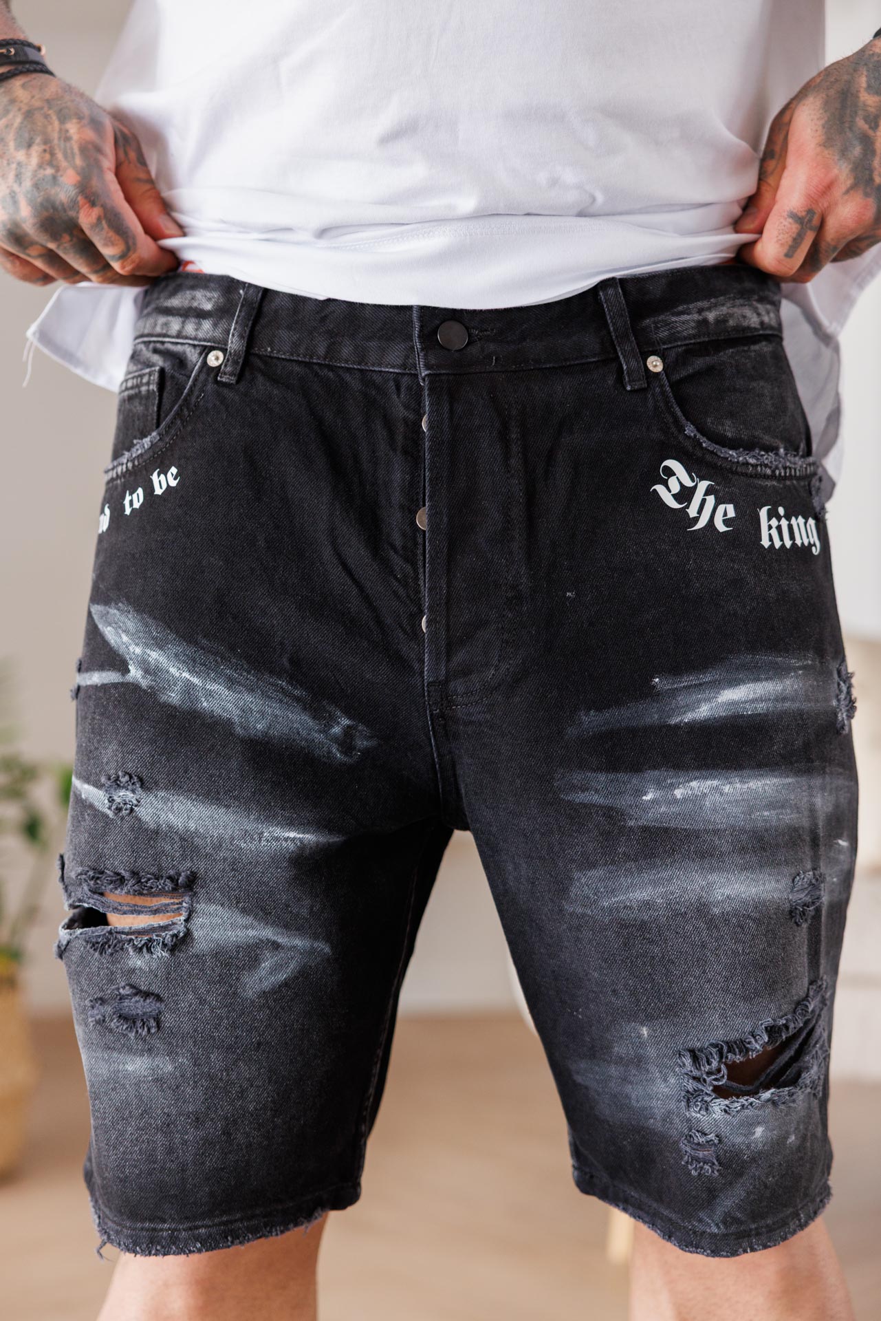 Мъжки къси дънкови панталони the king-black003