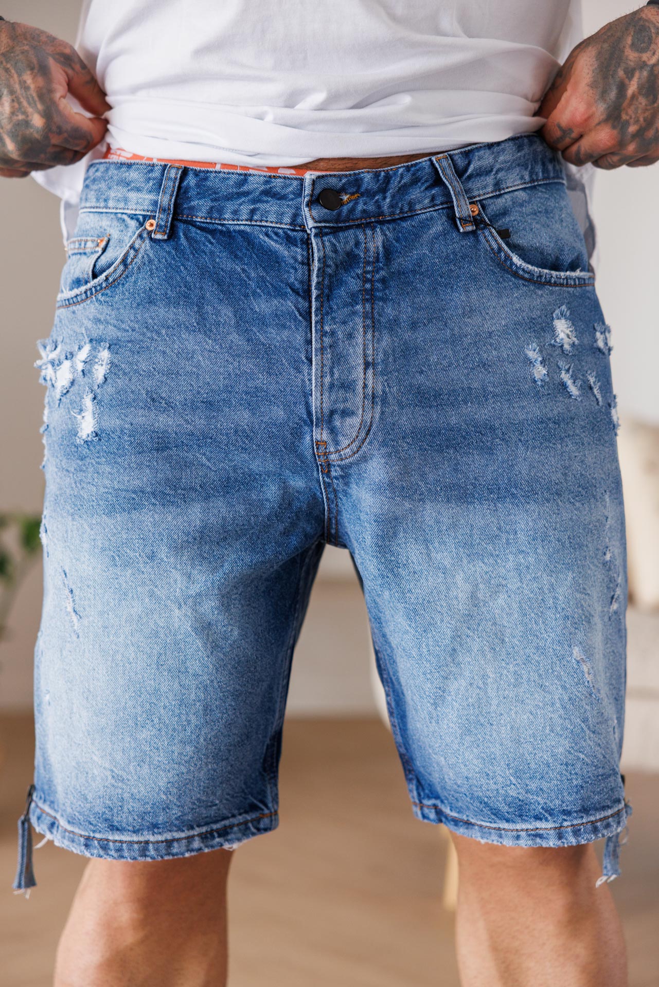 Мъжки къси дънкови панталони с ефектни ципове the king-urban style