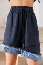 Дамски къси ленени панталони с асиметрична визия-640