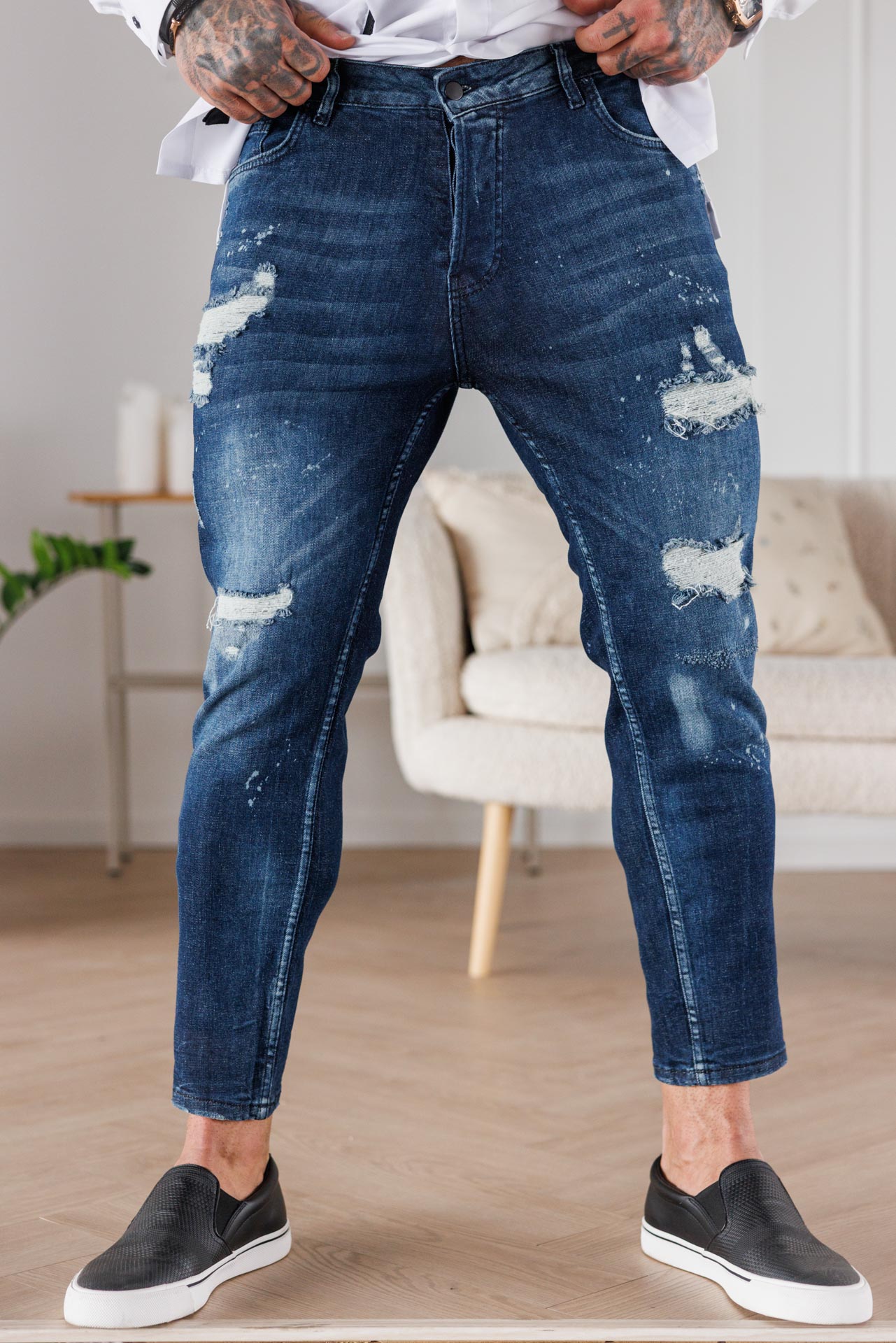 Мъжки дизайнерски дънки the king blue-990