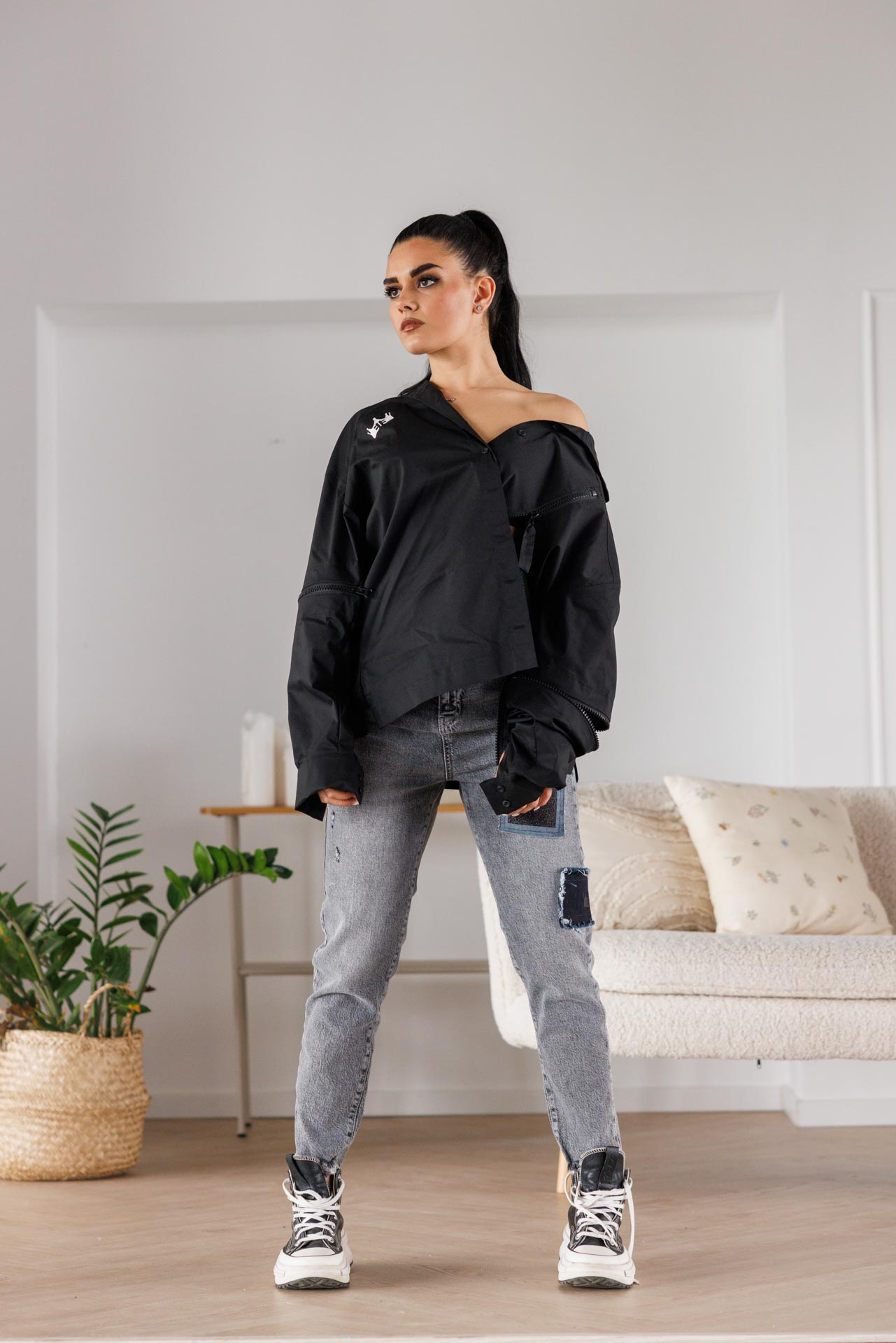 Дамска риза с мобилни ръкави veteida black-634