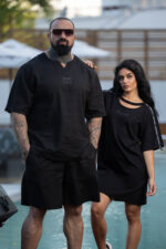 Мъжки ленен летен комплект от две части в черен цвят the king-м131