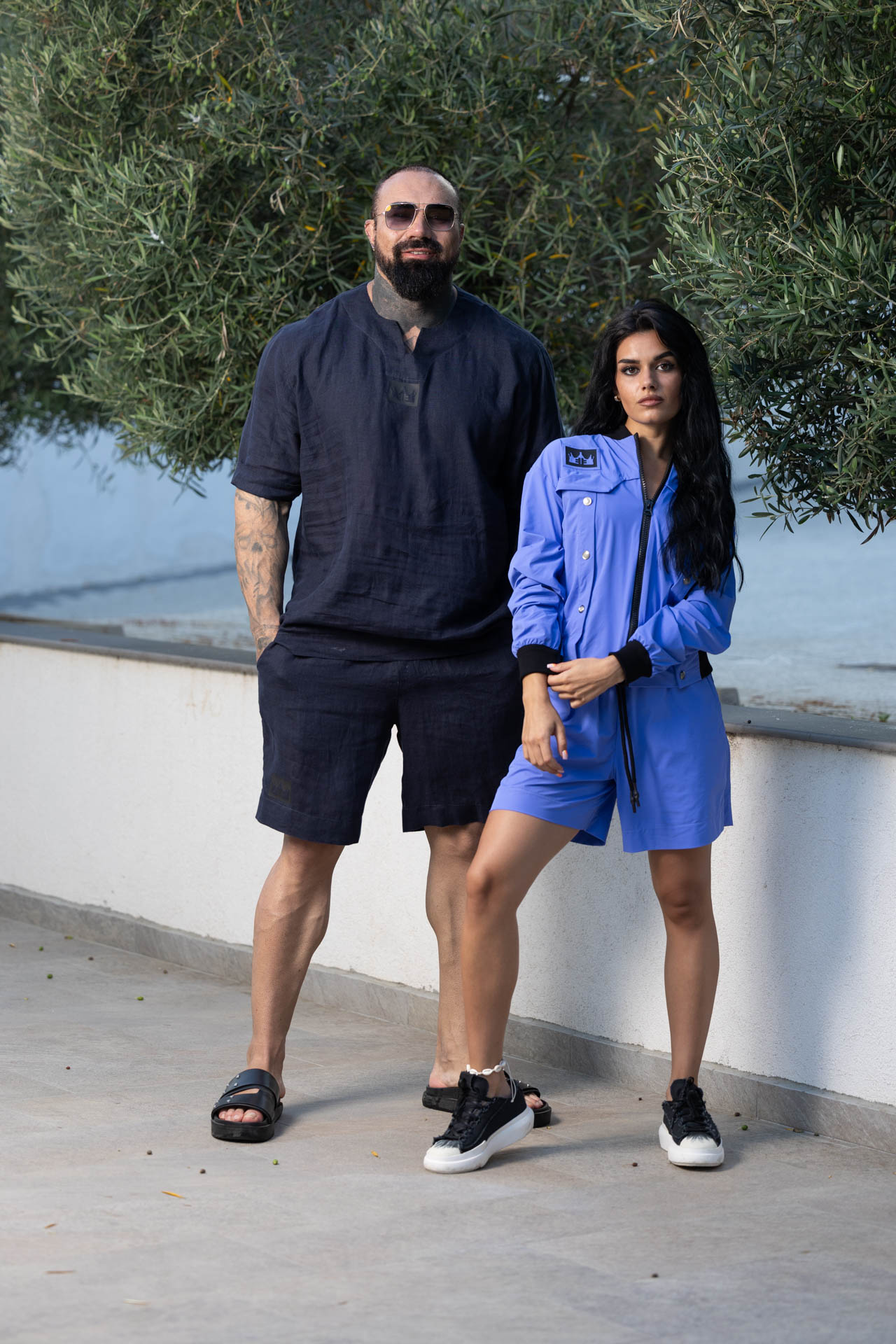 Мъжки ленен летен комплект от две части в син цвят the king-м131