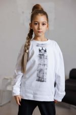 Детска блуза от памук бял цвят с ефектни мотиви-К028