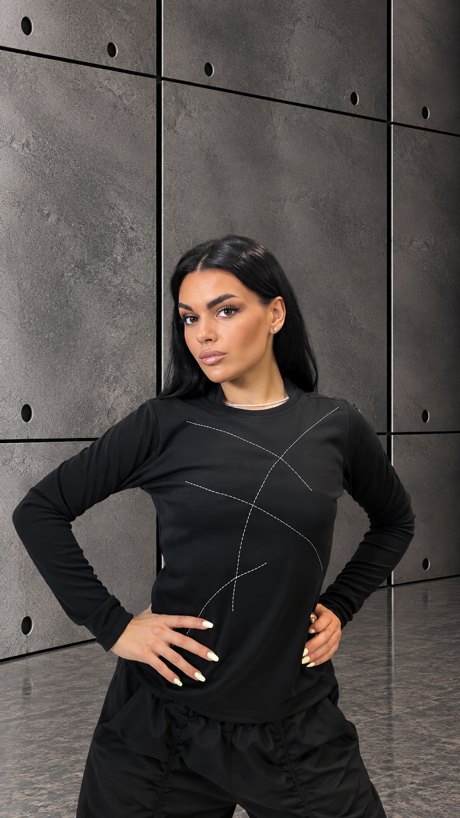 Дамска блуза veteida с графичен дизайн black-729