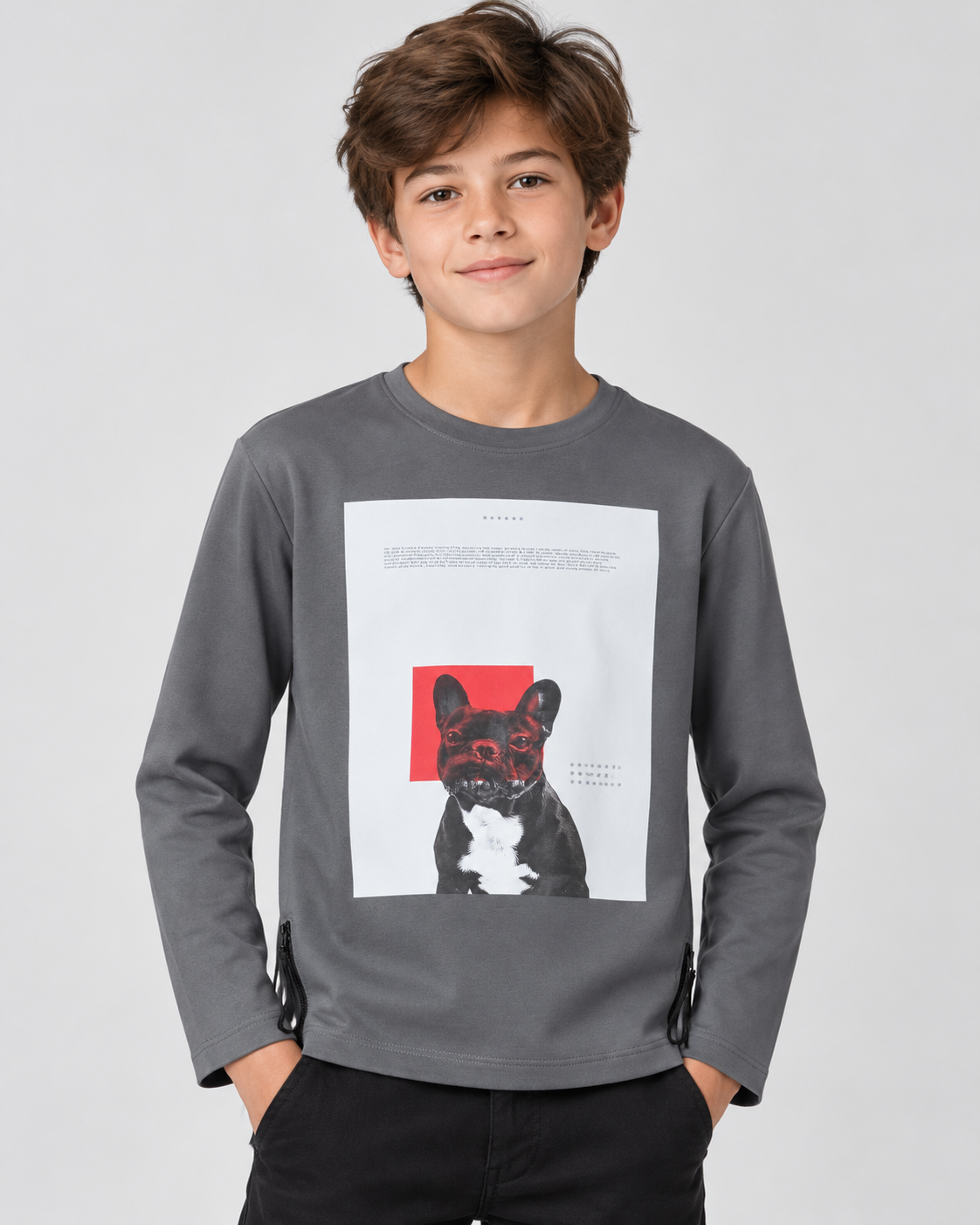 Детска дизайнерска блуза за момче krazy graphic grey-к044